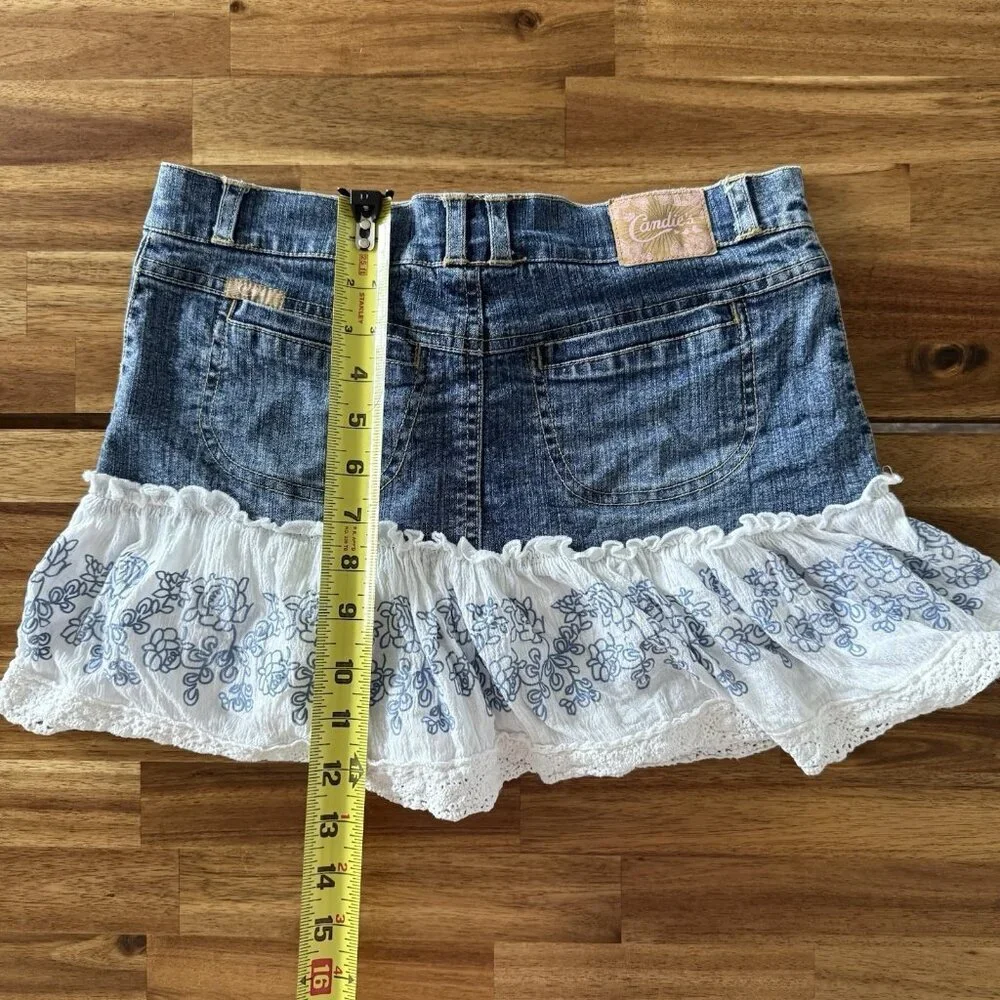 Vintage Y2K‎ Candies Tiered MINI Denim Skirt Sz 14 Teen Boho Western Cowgirl